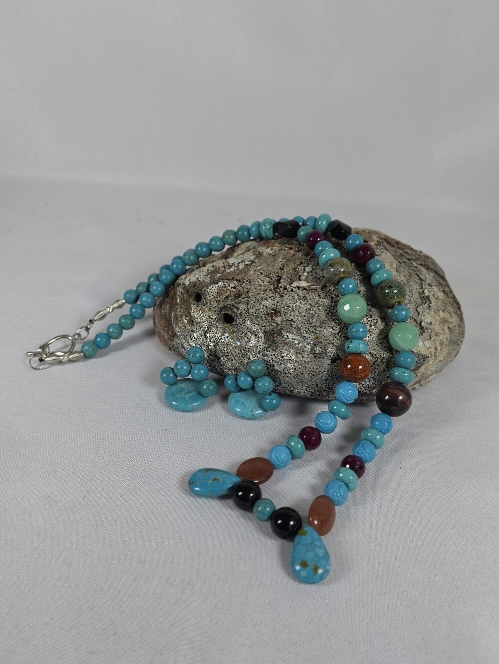 Handmade Multi-Gemstone Statement Necklace & Earring Set Turquoise Magnesite NEW